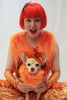 Our model is wearing the 1920's Bob  wig in Orange.