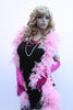Our model is wearing the baby pink Chandelle Turkey Feather Boa.